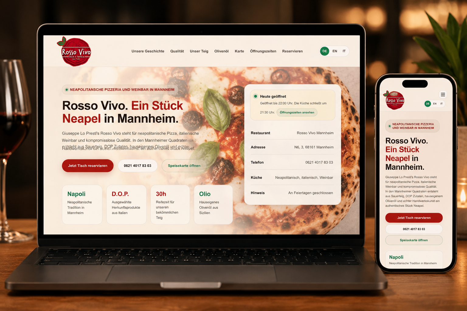 Restaurant Website für Rosso Vivo mit Markenwirkung